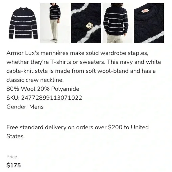 Armor Lux NWT Wool Fisherman Sweater Striped Navy - Picture 4 of 15